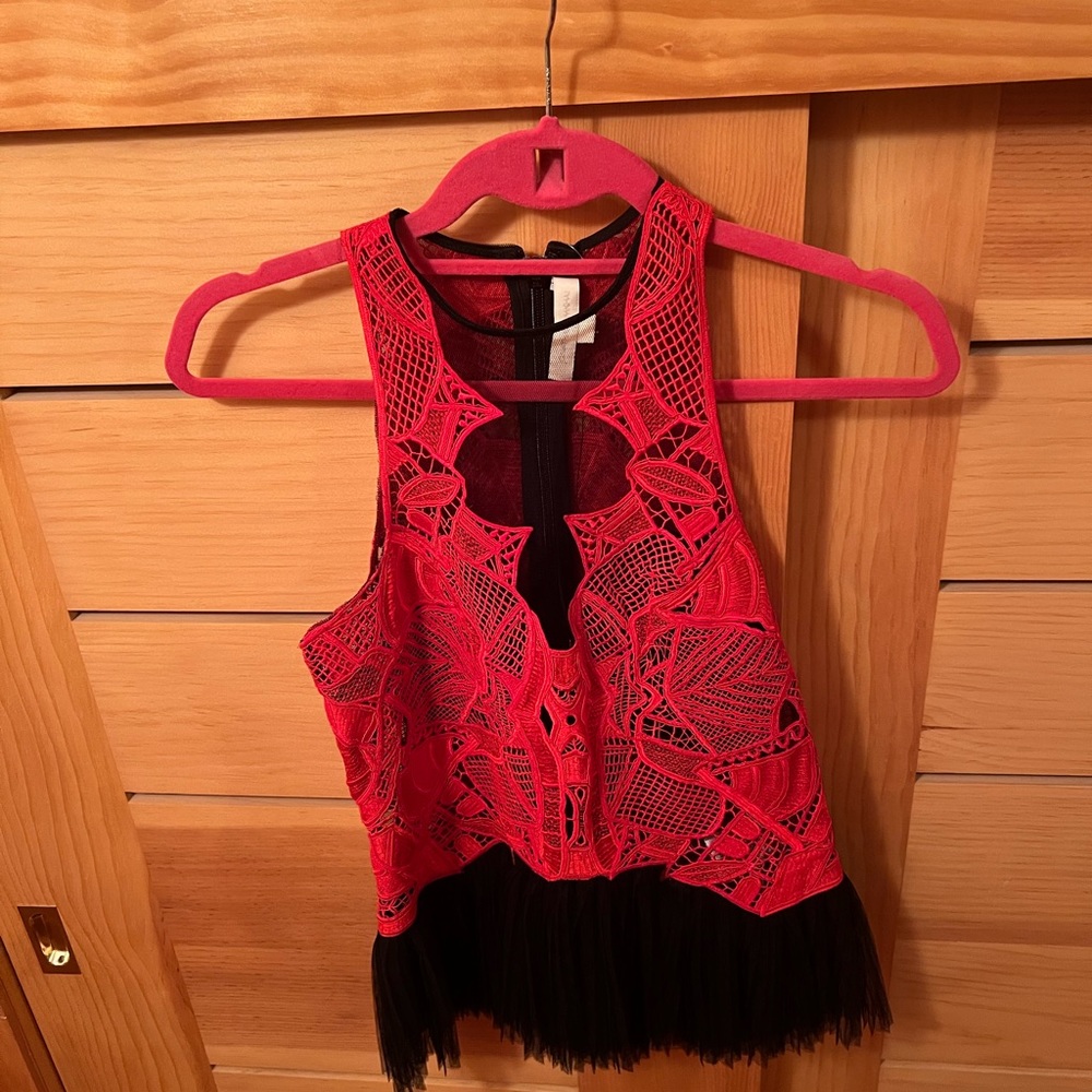 Jonathan Simkhai Red Lace Top